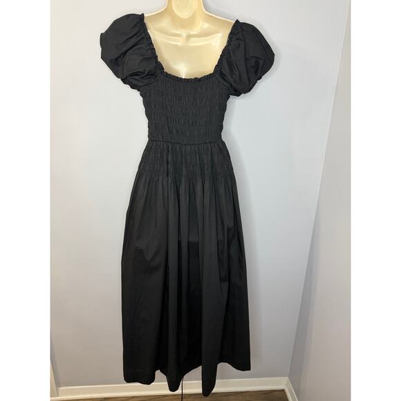 Caroline Constas Black Smocked Midi Dress women's Classic Casual Wardrobe Sz S - Picture 8 of 14